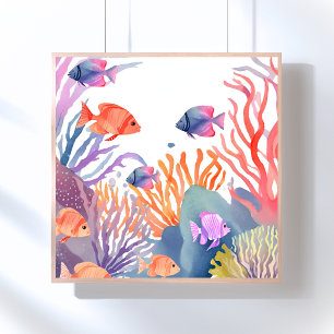 Poster Récif de corail   Poisson coloré de l'océan à l'aq