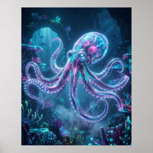 Poster Récif de données de la pieuvre néon