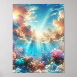 Poster Récif tropical avec rayons de soleil