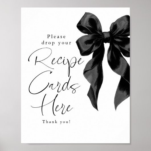 Poster Recipe Cards Black Bow Bridal Shower Sign (Devant)