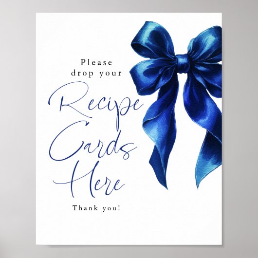 Poster Recipe Cards Navy Blue Bow Bridal Shower Sign (Devant)