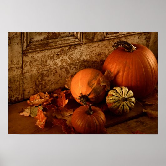 Poster Récolte Automne/ Citrouilles Et Gourds À La Porte (Devant)