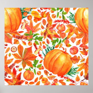 Poster Récolte d'automne : aquarelle L'abondance de chute