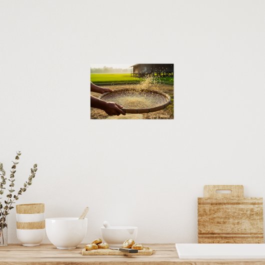 Poster Récolte de grains, rizière (Cuisine)