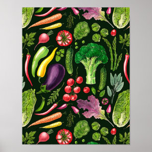 Poster Récolte de légumes et d'herbes sur le noir
