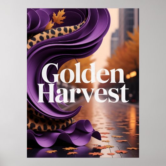 Poster Récolte dorée design luxe léopard violet automne (Devant)