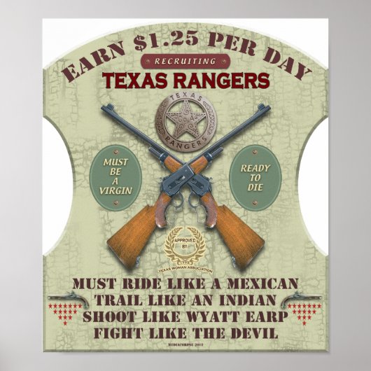 POSTER - RECRUTEMENT DE RANGERS TEXAS 1887 (Devant)