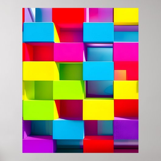 Poster Rectangle 3D couleur Abstrait bloc mur moderne (Devant)