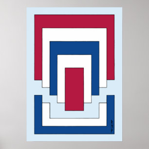 Poster Rectangle Abstrait en rouge, blanc et bleu