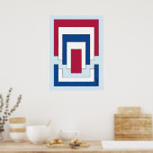 Poster Rectangle Abstrait en rouge, blanc et bleu (Cuisine)