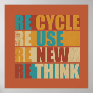 Poster Recycler réduire réutiliser renouveler repenser