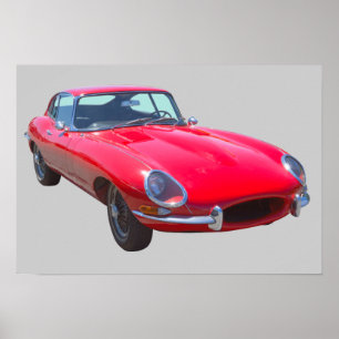 Poster Red 1964 Jaguar XKE Antique Sports Car