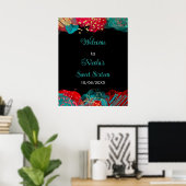 Poster Red Alcohol Ink Sweet 16 Birthday Party Welcome (Bureau à domicile)