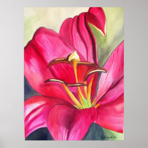 Poster Red Alert Lily aquarelle peinture de fleur