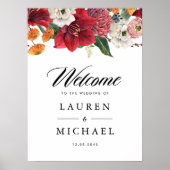 Poster Red Amaryllis Botanical Winter Wedding Welcome (Devant)