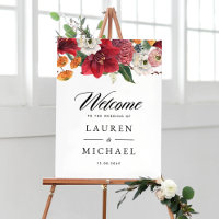 Red Amaryllis Botanical Winter Wedding Welcome
