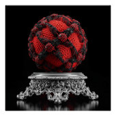Poster Red And Black Mandelbrot Sphere On Silver Pedestal (Devant)