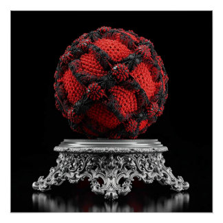Poster Red And Black Mandelbrot Sphere On Silver Pedestal