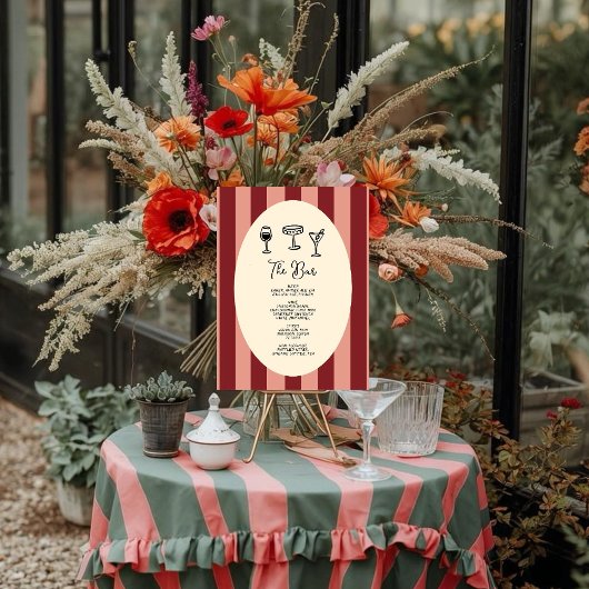 Poster Red and Blush Striped “ The Bar” Sign.