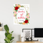Poster Red and Orange Roses Birthday Welcome (Bureau à domicile)