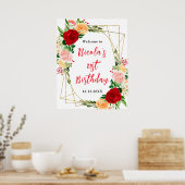 Poster Red and Orange Roses Birthday Welcome (Cuisine)
