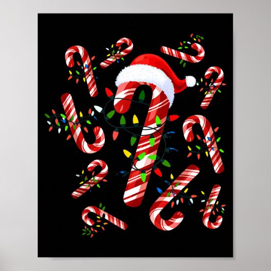 Poster Red And White Candy Cane Santa Christmas (Devant)