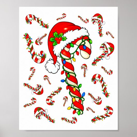 Poster Red And White Candy Cane Santa Christmas Xmas Ligh (Devant)