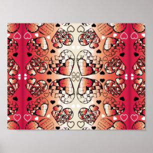 Poster Red and white Whimsical Romantic Hearts pattern