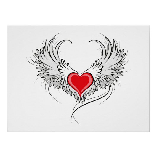 Poster Red Angel Coeur avec ailes (Devant)