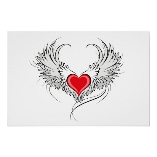 Poster Red Angel Coeur avec ailes (Devant)