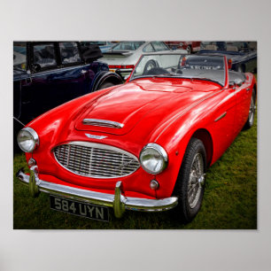 Poster Red Austin Healey 3000 voiture de sport classique