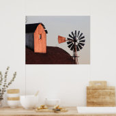 Poster Red Barn & Windmill photo de ferme rustique (Cuisine)