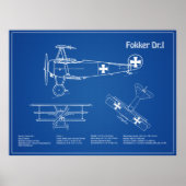 Poster Red Baron Fokker Dr.1 - Plan d'avion AD (Devant)