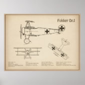 Poster Red Baron Fokker Dr.1 - Plan directeur de l'avion (Devant)