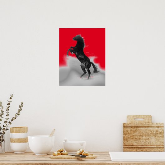 Poster Red Black Grey Rearing Cheval Pop Art (Cuisine)