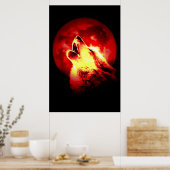 Poster Red Black Motivational Wolf Howls Fullmoon Print (Cuisine)