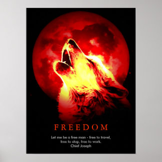 Poster Red Black Motivational Wolf Howls Imprimer