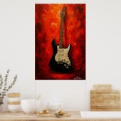 Poster Red Blaze Riffs Fender Stratocaster Art Tribute (Cuisine)