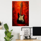 Poster Red Blaze Riffs Fender Stratocaster Art Tribute (Bureau à domicile)