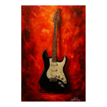 Red Blaze Riffs Fender Stratocaster Art Tribute