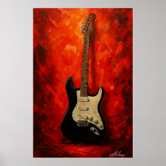 Poster Red Blaze Riffs Fender Stratocaster Art Tribute