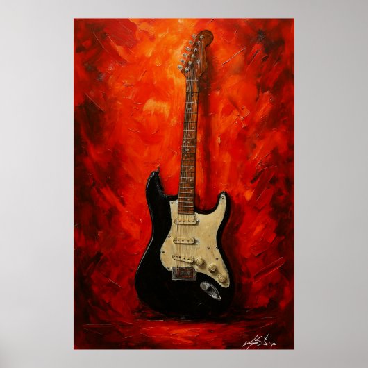 Poster Red Blaze Riffs Fender Stratocaster Art Tribute (Devant)