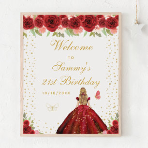 Poster Red Blonde Coiffeuse Fille Anniversaire Bienvenue