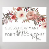 Poster Red Blush Floral Roses Devinez Combien De Baisers  (Devant)