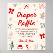 Poster Red Bow Christmas Baby Shower Diaper Raffle  (Devant)