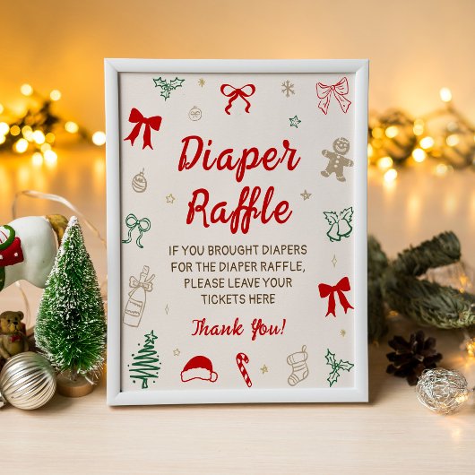 Poster Red Bow Christmas Baby Shower Diaper Raffle 