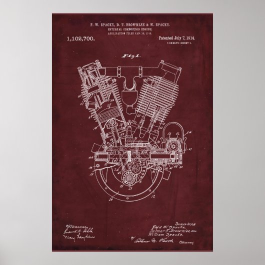 Poster Red | Brevet de moteur à combustion interne (Devant)