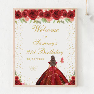 Poster Red Brunette Coiffeuse Fille Anniversaire Bienvenu