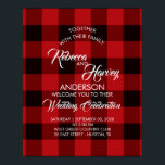 Poster red buffalo plaid rustic winter wedding welcome<br><div class="desc">red buffalo plaid rustic winter wedding sign.</div>