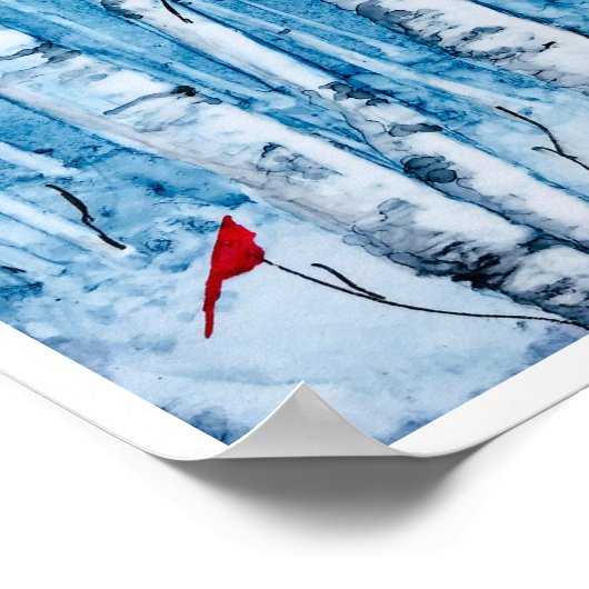 Poster Red Cardinal Birch Tree Rustic (Coin)